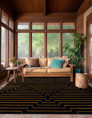 Navy Blue and Gold 10' x 10' Vogue Geo Square Area Rug Geometric Glam Style Shiny Accents Carpet Mat for Unique Interior Design & Home Decor for Sale at Rug Engine