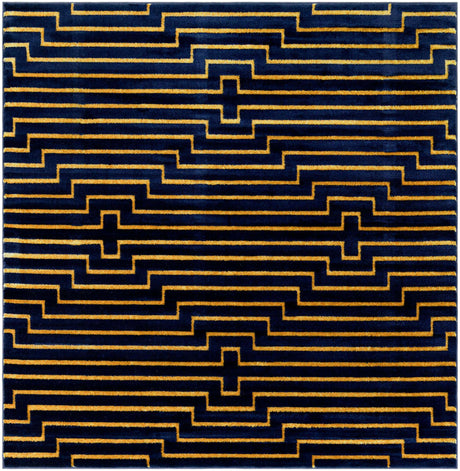 Navy Blue and Gold 7' 10 x 7' 10 Vogue Geo Square Area Rug Geometric Glam Style Shiny Accents Carpet Mat for Unique Interior Design & Home Decor for Sale at Rug Engine