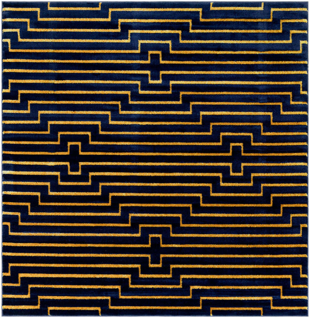 Navy Blue and Gold 7' 10 x 7' 10 Vogue Geo Square Area Rug Geometric Glam Style Shiny Accents Carpet Mat for Unique Interior Design & Home Decor for Sale at Rug Engine