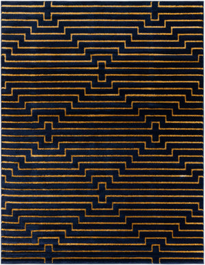 Navy Blue and Gold 7' 10 x 10' Vogue Geo Rectangle Area Rug Geometric Glam Style Shiny Accents Carpet Mat for Unique Interior Design & Home Decor for Sale at Rug Engine