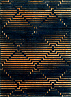 Navy Blue and Gold 9' x 12' Vogue Geo Rectangle Area Rug Geometric Glam Style Shiny Accents Carpet Mat for Unique Interior Design & Home Decor for Sale at Rug Engine
