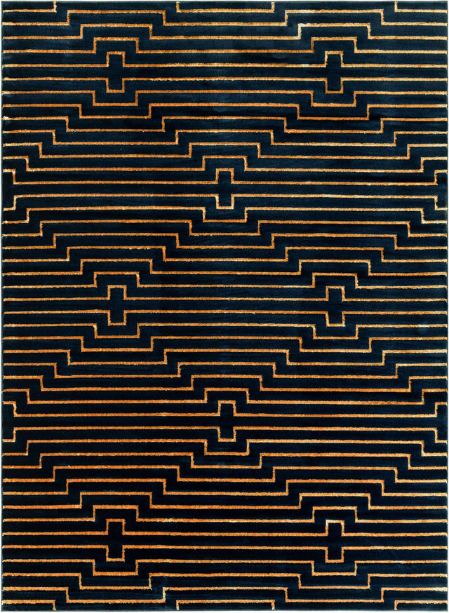 Navy Blue and Gold 9' x 12' Vogue Geo Rectangle Area Rug Geometric Glam Style Shiny Accents Carpet Mat for Unique Interior Design & Home Decor for Sale at Rug Engine