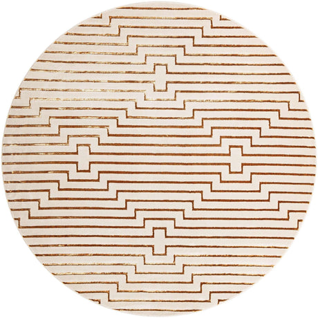 White and Gold 10' x 10' Vogue Geo Round Area Rug Geometric Glam Style Shiny Accents Carpet Mat for Unique Interior Design & Home Decor for Sale at Rug Engine