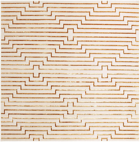 White and Gold 10' x 10' Vogue Geo Square Area Rug Geometric Glam Style Shiny Accents Carpet Mat for Unique Interior Design & Home Decor for Sale at Rug Engine