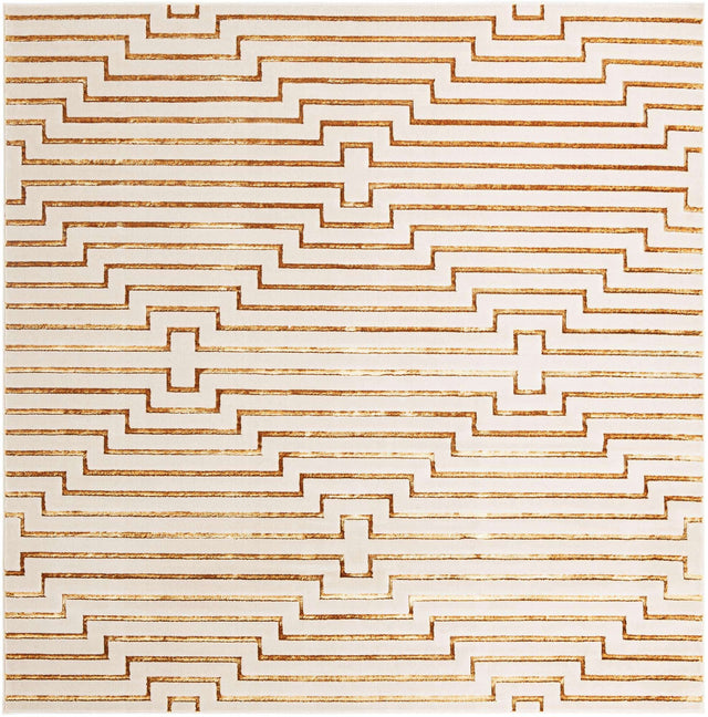 White and Gold 10' x 10' Vogue Geo Square Area Rug Geometric Glam Style Shiny Accents Carpet Mat for Unique Interior Design & Home Decor for Sale at Rug Engine