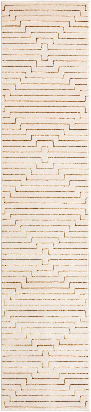 White and Gold 2' 7 x 12' Vogue Geo Runner Area Rug Geometric Glam Style Shiny Accents Carpet Mat for Unique Interior Design & Home Decor for Sale at Rug Engine
