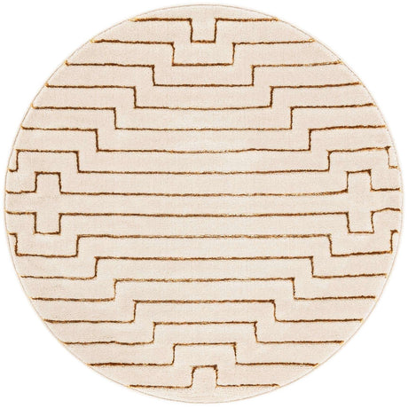 White and Gold 3' 1 x 3' 1 Vogue Geo Round Area Rug Geometric Glam Style Shiny Accents Carpet Mat for Unique Interior Design & Home Decor for Sale at Rug Engine
