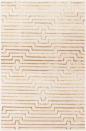 White and Gold 4' 1 x 6' 1 Vogue Geo Rectangle Area Rug Geometric Glam Style Shiny Accents Carpet Mat for Unique Interior Design & Home Decor for Sale at Rug Engine