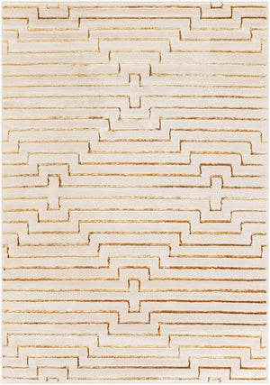 White and Gold 5' 3 x 7' 1 Vogue Geo Rectangle Area Rug Geometric Glam Style Shiny Accents Carpet Mat for Unique Interior Design & Home Decor for Sale at Rug Engine