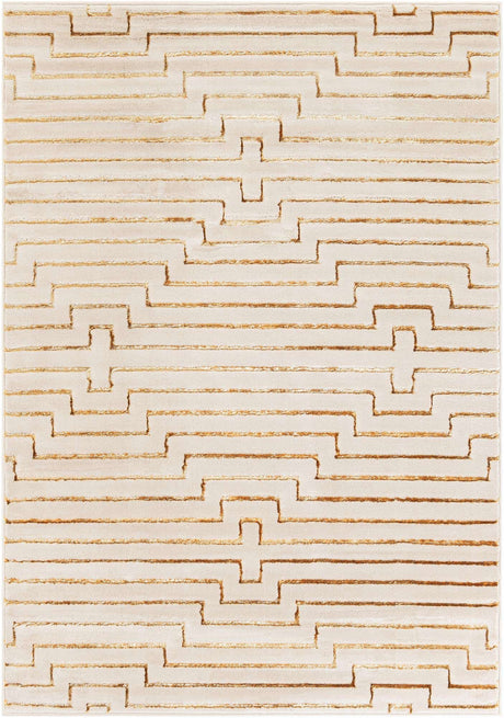 White and Gold 5' 3 x 7' 1 Vogue Geo Rectangle Area Rug Geometric Glam Style Shiny Accents Carpet Mat for Unique Interior Design & Home Decor for Sale at Rug Engine