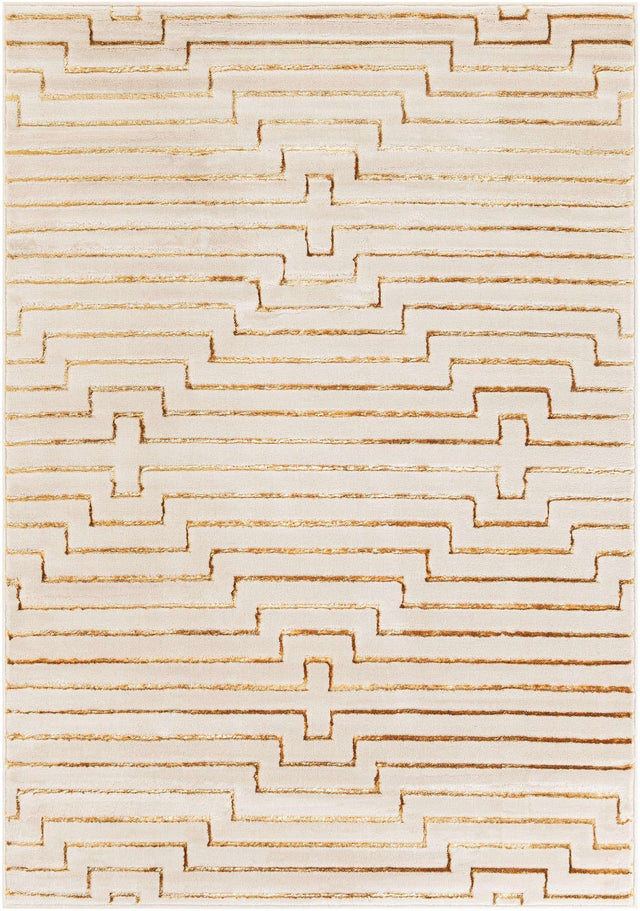 White and Gold 5' 3 x 7' 1 Vogue Geo Rectangle Area Rug Geometric Glam Style Shiny Accents Carpet Mat for Unique Interior Design & Home Decor for Sale at Rug Engine
