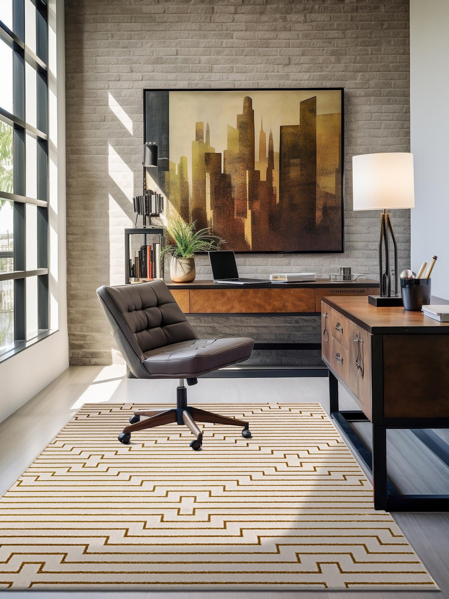 White and Gold 9' x 12' Vogue Geo Rectangle Area Rug Geometric Glam Style Shiny Accents Carpet Mat for Unique Interior Design & Home Decor for Sale at Rug Engine