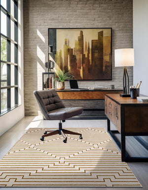 White and Gold 9' x 12' Vogue Geo Rectangle Area Rug Geometric Glam Style Shiny Accents Carpet Mat for Unique Interior Design & Home Decor for Sale at Rug Engine