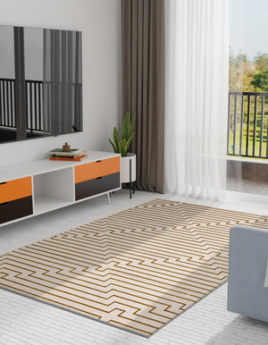 White and Gold 5' 3 x 8' Vogue Geo Rectangle Area Rug Geometric Glam Style Shiny Accents Carpet Mat for Unique Interior Design & Home Decor for Sale at Rug Engine