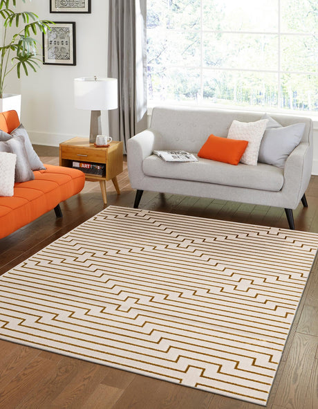White and Gold 5' 3 x 8' Vogue Geo Rectangle Area Rug Geometric Glam Style Shiny Accents Carpet Mat for Unique Interior Design & Home Decor for Sale at Rug Engine