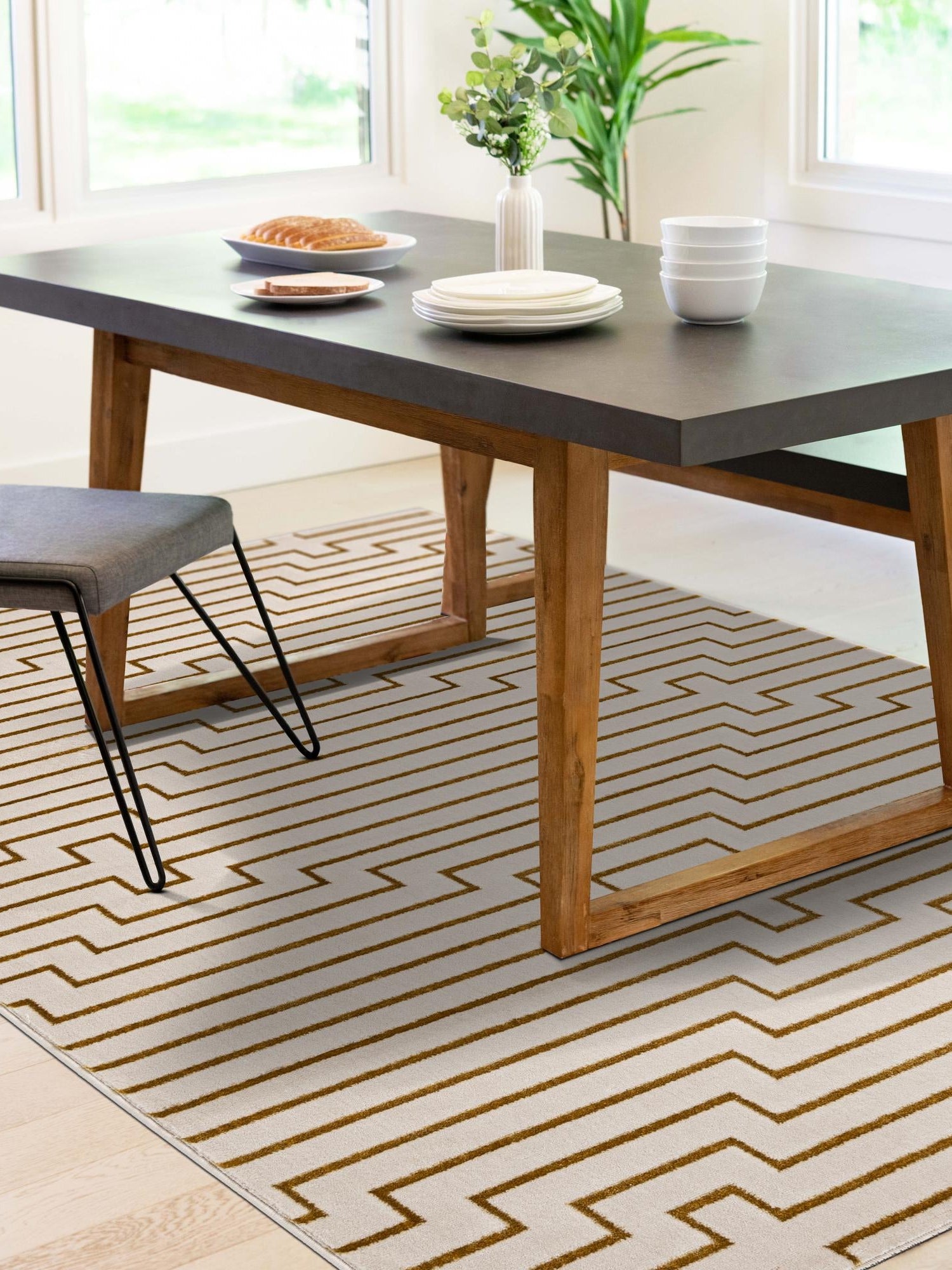 White and Gold 9' x 12' Vogue Geo Rectangle Area Rug Geometric Glam Style Shiny Accents Carpet Mat for Unique Interior Design & Home Decor for Sale at Rug Engine