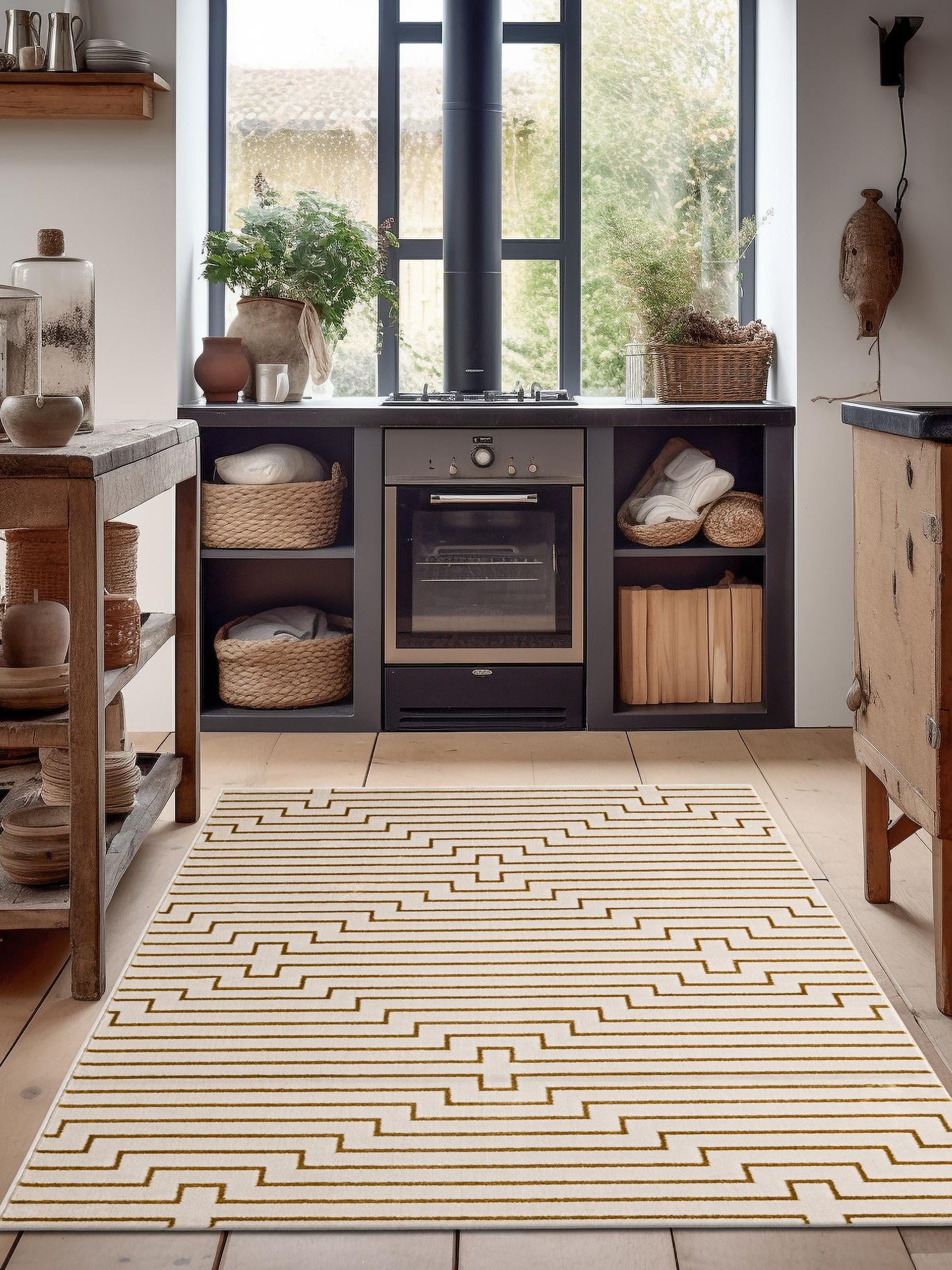 White and Gold 4' 1 x 6' 1 Vogue Geo Rectangle Area Rug Geometric Glam Style Shiny Accents Carpet Mat for Unique Interior Design & Home Decor for Sale at Rug Engine