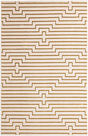 White and Gold 5' 3 x 8' Vogue Geo Rectangle Area Rug Geometric Glam Style Shiny Accents Carpet Mat for Unique Interior Design & Home Decor for Sale at Rug Engine