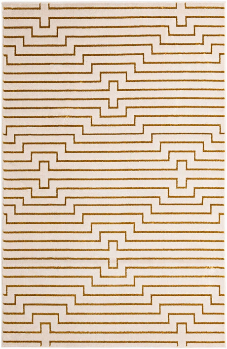 White and Gold 5' 3 x 8' Vogue Geo Rectangle Area Rug Geometric Glam Style Shiny Accents Carpet Mat for Unique Interior Design & Home Decor for Sale at Rug Engine