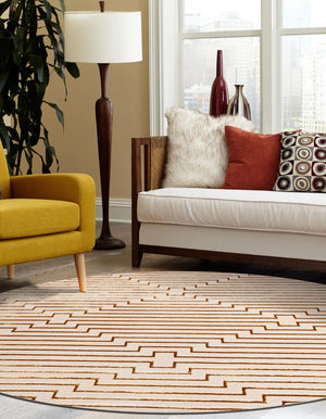 White and Gold 6' 1 x 6' 1 Vogue Geo Round Area Rug Geometric Glam Style Shiny Accents Carpet Mat for Unique Interior Design & Home Decor for Sale at Rug Engine