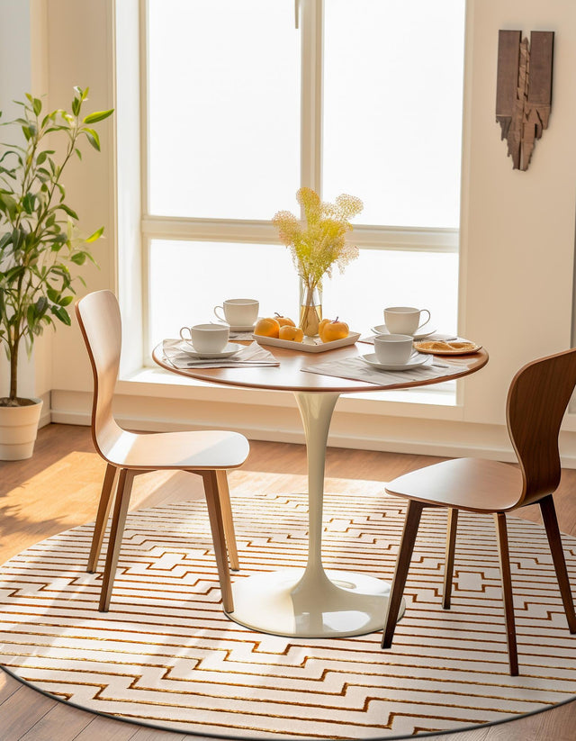 White and Gold 6' 1 x 6' 1 Vogue Geo Round Area Rug Geometric Glam Style Shiny Accents Carpet Mat for Unique Interior Design & Home Decor for Sale at Rug Engine