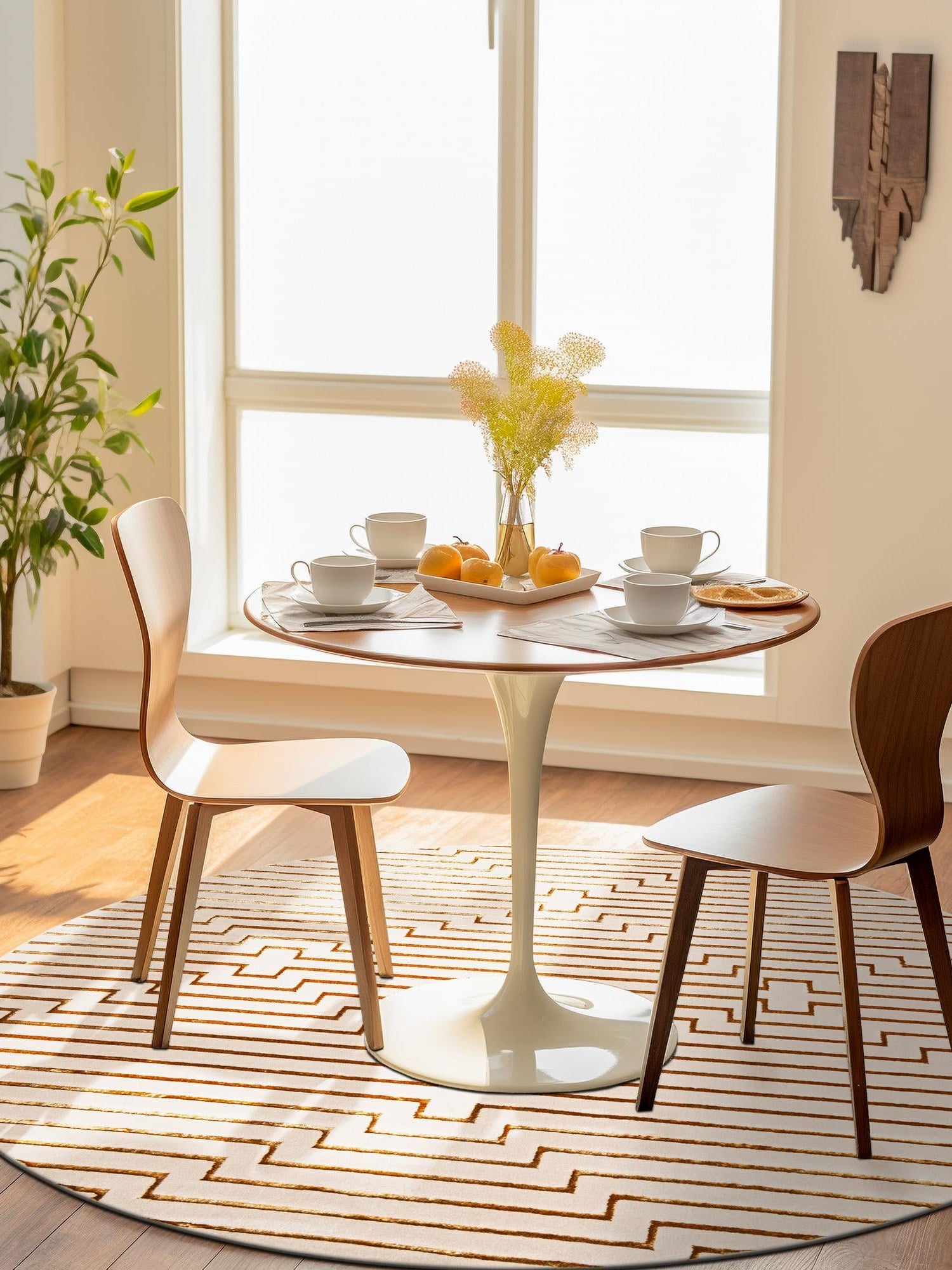 White and Gold 10' x 10' Vogue Geo Round Area Rug Geometric Glam Style Shiny Accents Carpet Mat for Unique Interior Design & Home Decor for Sale at Rug Engine