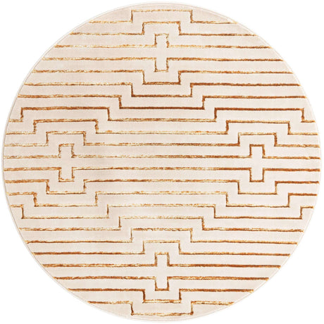 White and Gold 6' 1 x 6' 1 Vogue Geo Round Area Rug Geometric Glam Style Shiny Accents Carpet Mat for Unique Interior Design & Home Decor for Sale at Rug Engine