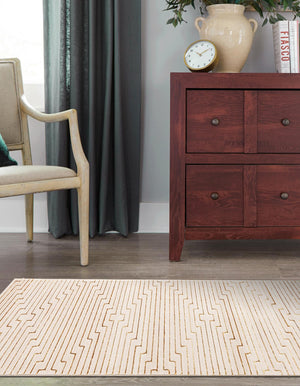 White and Gold 2' x 8' Vogue Geo Runner Area Rug Geometric Glam Style Shiny Accents Carpet Mat for Unique Interior Design & Home Decor for Sale at Rug Engine