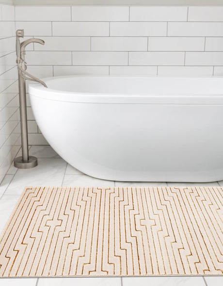 White and Gold 2' x 8' Vogue Geo Runner Area Rug Geometric Glam Style Shiny Accents Carpet Mat for Unique Interior Design & Home Decor for Sale at Rug Engine