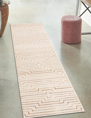 White and Gold 2' x 6' 1 Vogue Geo Runner Area Rug Geometric Glam Style Shiny Accents Carpet Mat for Unique Interior Design & Home Decor for Sale at Rug Engine