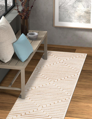 White and Gold 2' x 6' 1 Vogue Geo Runner Area Rug Geometric Glam Style Shiny Accents Carpet Mat for Unique Interior Design & Home Decor for Sale at Rug Engine