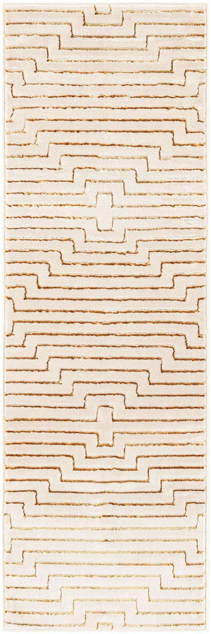 White and Gold 2' x 6' 1 Vogue Geo Runner Area Rug Geometric Glam Style Shiny Accents Carpet Mat for Unique Interior Design & Home Decor for Sale at Rug Engine