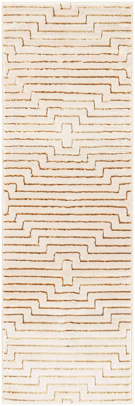 White and Gold 2' x 6' 1 Vogue Geo Runner Area Rug Geometric Glam Style Shiny Accents Carpet Mat for Unique Interior Design & Home Decor for Sale at Rug Engine
