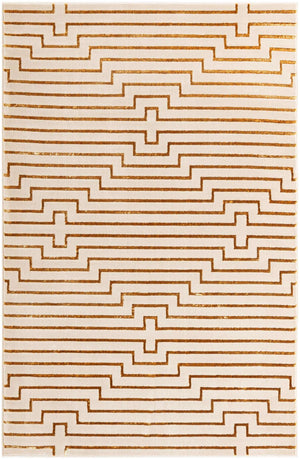 White and Gold 6' 1 x 9' Vogue Geo Rectangle Area Rug Geometric Glam Style Shiny Accents Carpet Mat for Unique Interior Design & Home Decor for Sale at Rug Engine