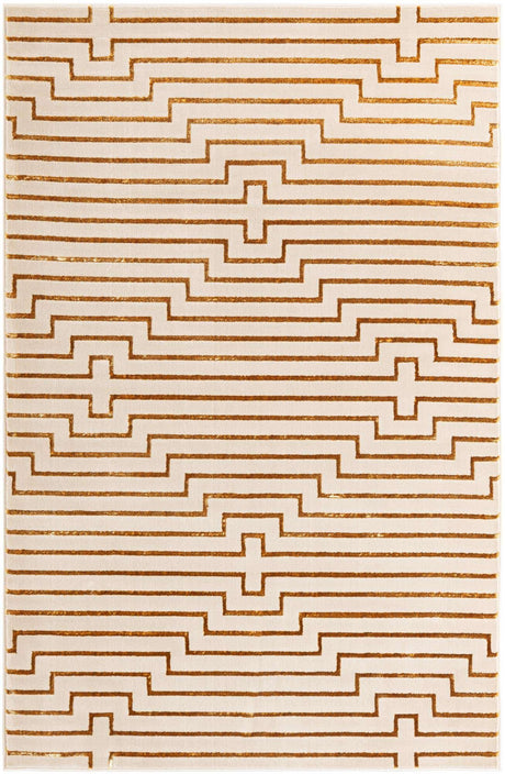 White and Gold 6' 1 x 9' Vogue Geo Rectangle Area Rug Geometric Glam Style Shiny Accents Carpet Mat for Unique Interior Design & Home Decor for Sale at Rug Engine
