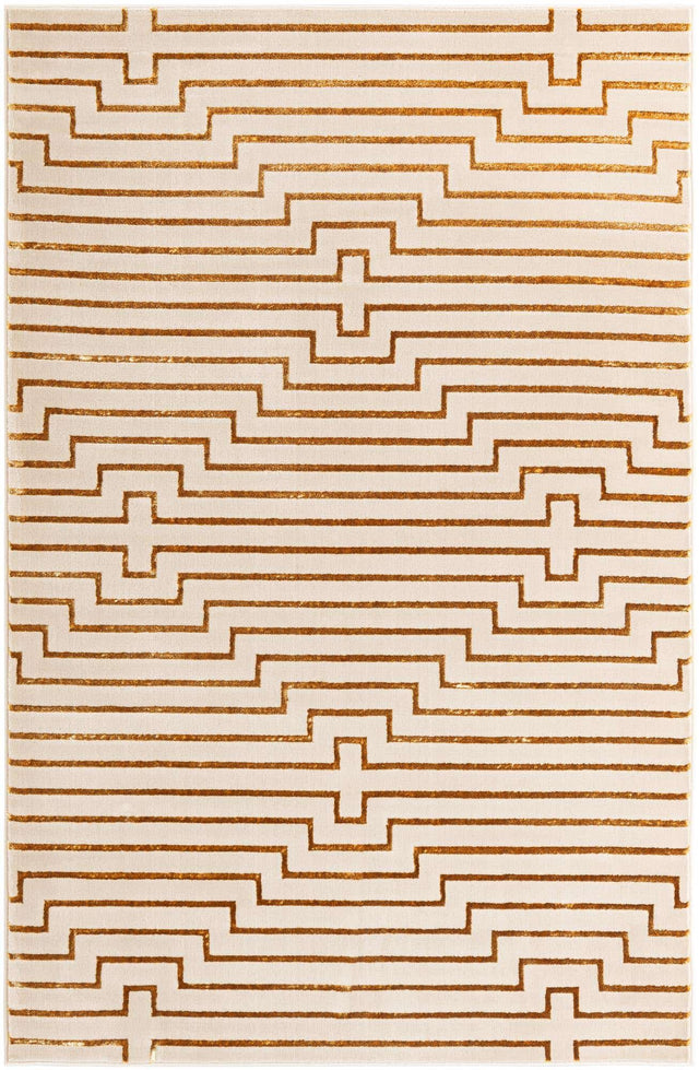 White and Gold 6' 1 x 9' Vogue Geo Rectangle Area Rug Geometric Glam Style Shiny Accents Carpet Mat for Unique Interior Design & Home Decor for Sale at Rug Engine