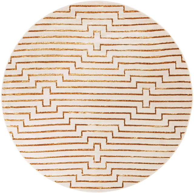 White and Gold 7' 10 x 7' 10 Vogue Geo Round Area Rug Geometric Glam Style Shiny Accents Carpet Mat for Unique Interior Design & Home Decor for Sale at Rug Engine