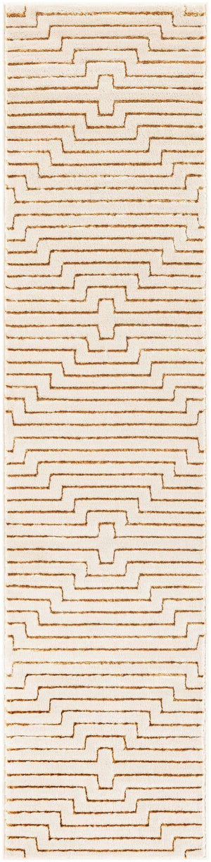 White and Gold 2' x 8' Vogue Geo Runner Area Rug Geometric Glam Style Shiny Accents Carpet Mat for Unique Interior Design & Home Decor for Sale at Rug Engine