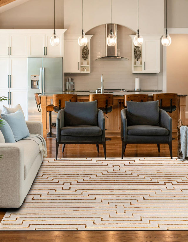 White and Gold 7' 10 x 7' 10 Vogue Geo Square Area Rug Geometric Glam Style Shiny Accents Carpet Mat for Unique Interior Design & Home Decor for Sale at Rug Engine