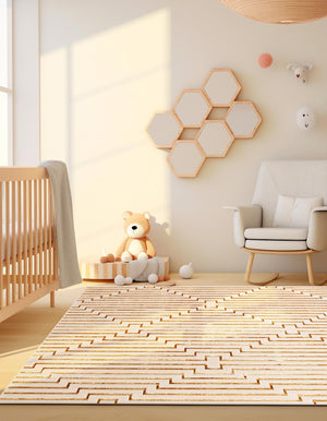 White and Gold 7' 10 x 7' 10 Vogue Geo Square Area Rug Geometric Glam Style Shiny Accents Carpet Mat for Unique Interior Design & Home Decor for Sale at Rug Engine