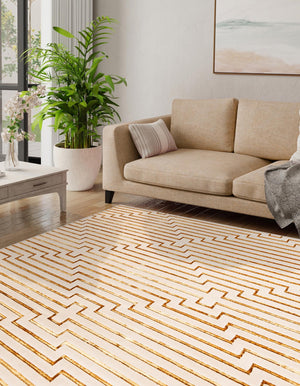 White and Gold 7' 10 x 7' 10 Vogue Geo Square Area Rug Geometric Glam Style Shiny Accents Carpet Mat for Unique Interior Design & Home Decor for Sale at Rug Engine