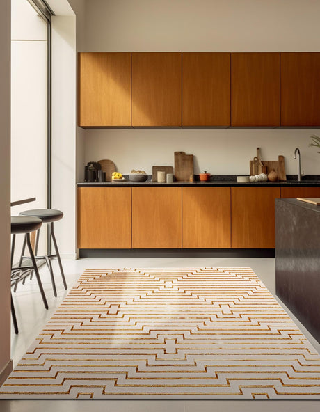 White and Gold 7' 10 x 7' 10 Vogue Geo Square Area Rug Geometric Glam Style Shiny Accents Carpet Mat for Unique Interior Design & Home Decor for Sale at Rug Engine