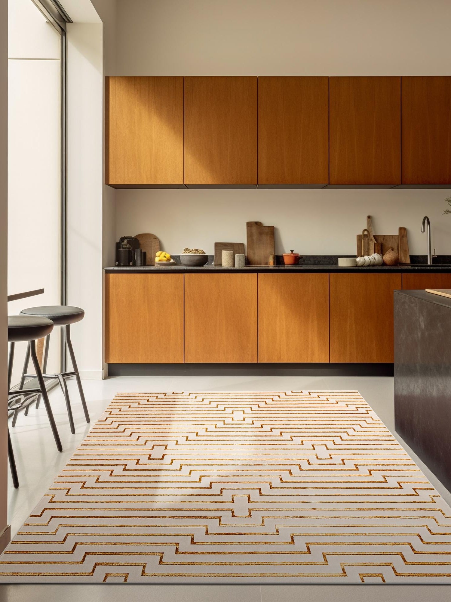 White and Gold 10' x 10' Vogue Geo Square Area Rug Geometric Glam Style Shiny Accents Carpet Mat for Unique Interior Design & Home Decor for Sale at Rug Engine