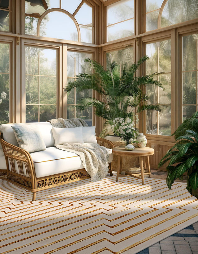 White and Gold 7' 10 x 7' 10 Vogue Geo Square Area Rug Geometric Glam Style Shiny Accents Carpet Mat for Unique Interior Design & Home Decor for Sale at Rug Engine