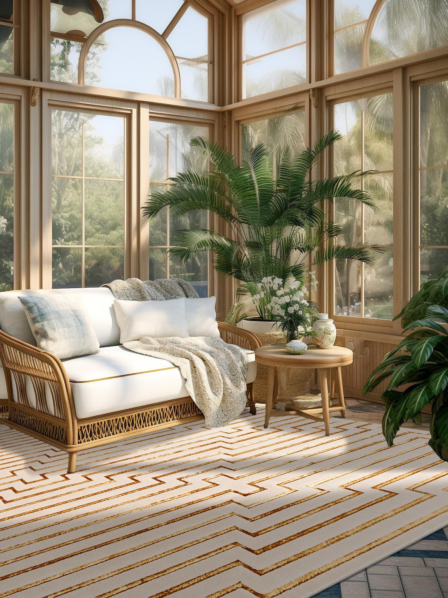 White and Gold 10' x 10' Vogue Geo Square Area Rug Geometric Glam Style Shiny Accents Carpet Mat for Unique Interior Design & Home Decor for Sale at Rug Engine