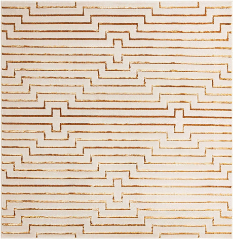 White and Gold 7' 10 x 7' 10 Vogue Geo Square Area Rug Geometric Glam Style Shiny Accents Carpet Mat for Unique Interior Design & Home Decor for Sale at Rug Engine