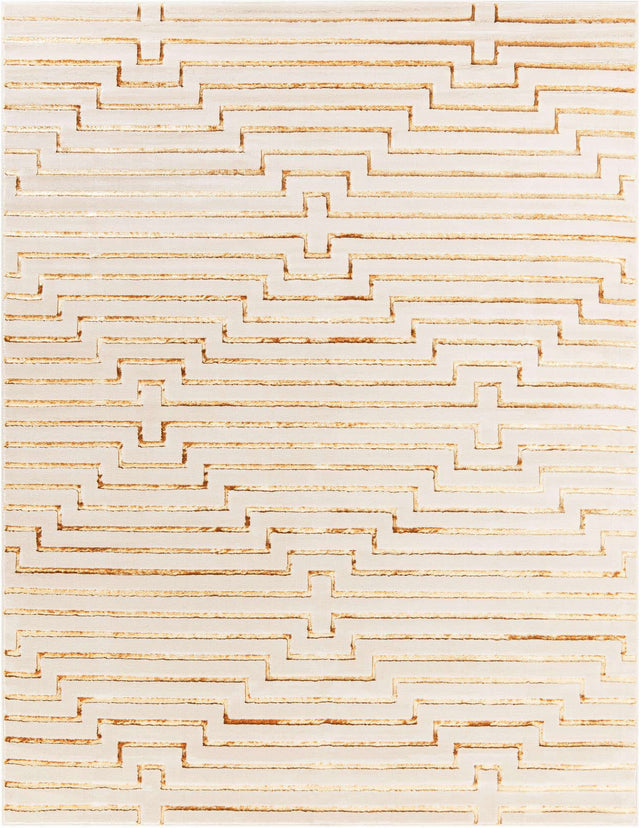 White and Gold 7' 10 x 10' Vogue Geo Rectangle Area Rug Geometric Glam Style Shiny Accents Carpet Mat for Unique Interior Design & Home Decor for Sale at Rug Engine