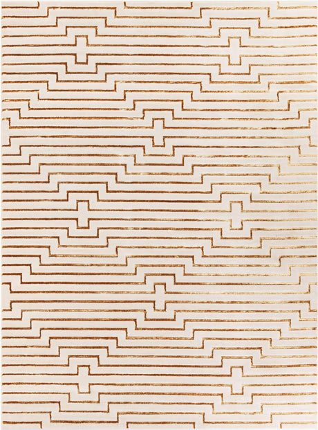 White and Gold 9' x 12' Vogue Geo Rectangle Area Rug Geometric Glam Style Shiny Accents Carpet Mat for Unique Interior Design & Home Decor for Sale at Rug Engine