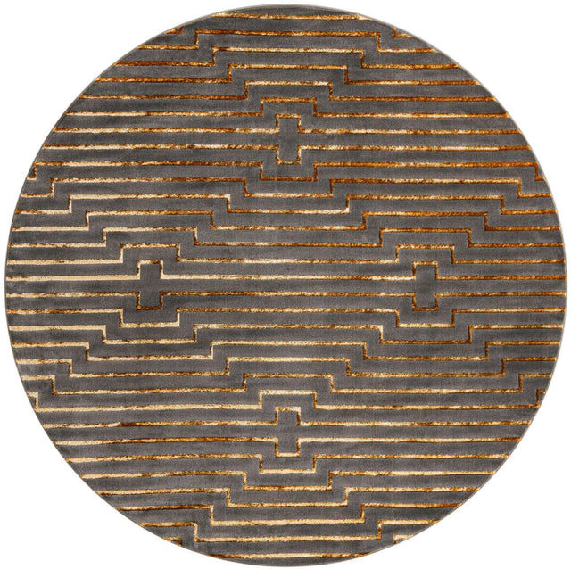 Gray and Gold 10' x 10' Vogue Geo Round Area Rug Geometric Glam Style Shiny Accents Carpet Mat for Unique Interior Design & Home Decor for Sale at Rug Engine