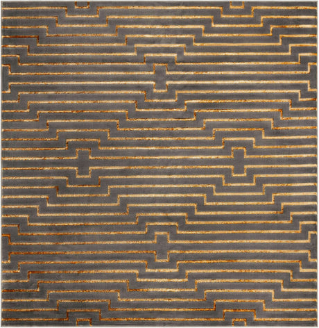 Gray and Gold 10' x 10' Vogue Geo Square Area Rug Geometric Glam Style Shiny Accents Carpet Mat for Unique Interior Design & Home Decor for Sale at Rug Engine